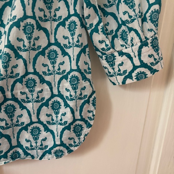 Soft Surroundings Size Small Teal Damask Paisley Diamond Patterned Top Blouse - Picture 6 of 14